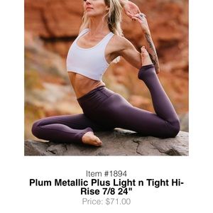Plum metallic plus light and tight hi-Rise leggings 7/8 24” sizes 4